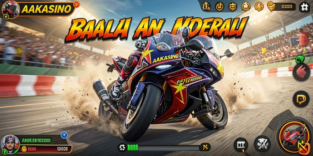Gameplay seru AAKASINO dalam balapan motor yang mendebarkan.