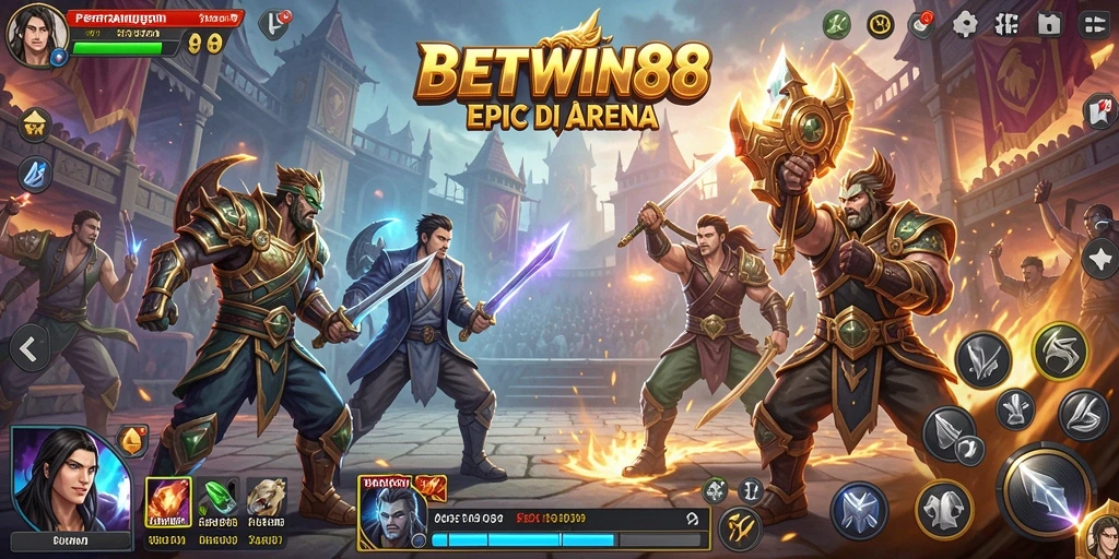 Tangkapan layar utama BETWIN88 menampilkan pertarungan seru di arena.
