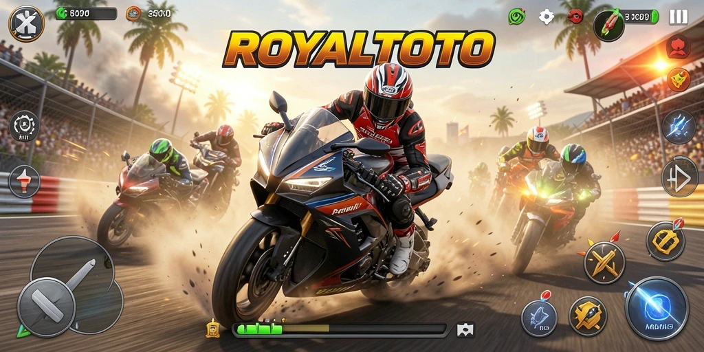 Gameplay seru ROYALTOTO yang penuh aksi balapan motor.